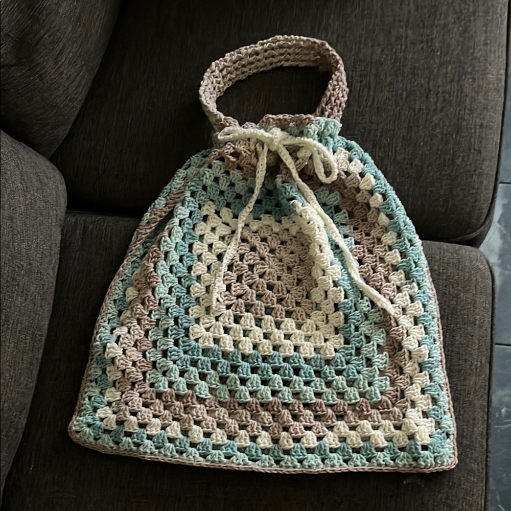 Handcrafted Crochet Drawstring Bag - Multicolor